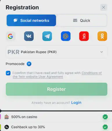 1win online registration